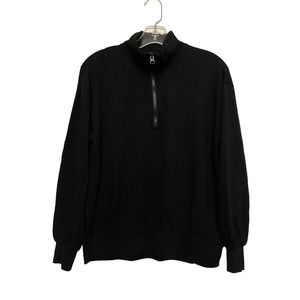 Three Dots Black 1/4 Zip Pullover Sweater Size Small Lightweight Mock Neck‎